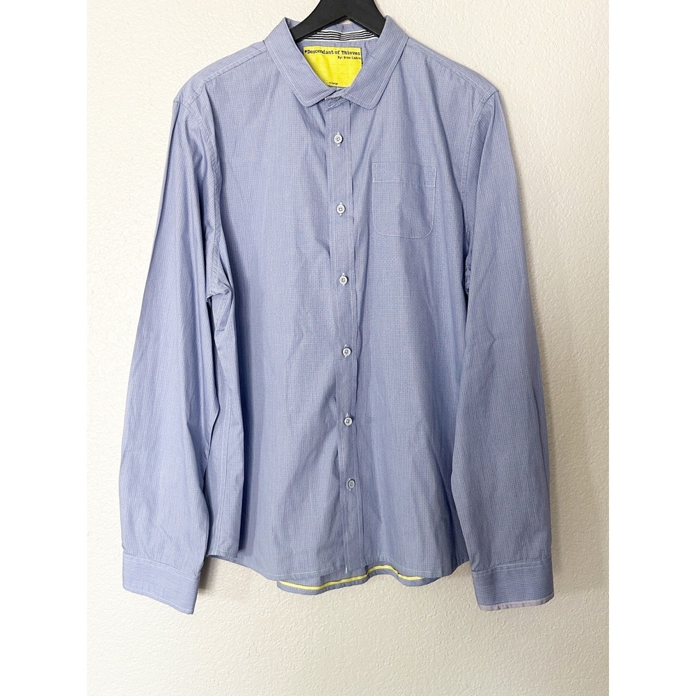 Descendant of Thieves Mens XXL Button Down Shirt Blue & Micro-check Pattern